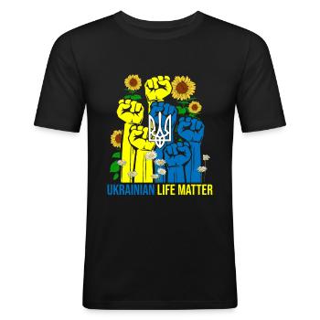 La vie ukrainienne compte - T-shirt près du corps Homme - noir - Devant - Nik (191cm)