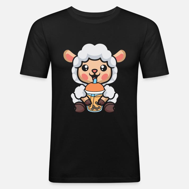 Bubble Tea Schaf - Männer Slim Fit T-Shirt - Schwarz