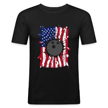 Bowling Torn American Flag - Men's Slim Fit T-Shirt - black - Front - Nik (191cm)