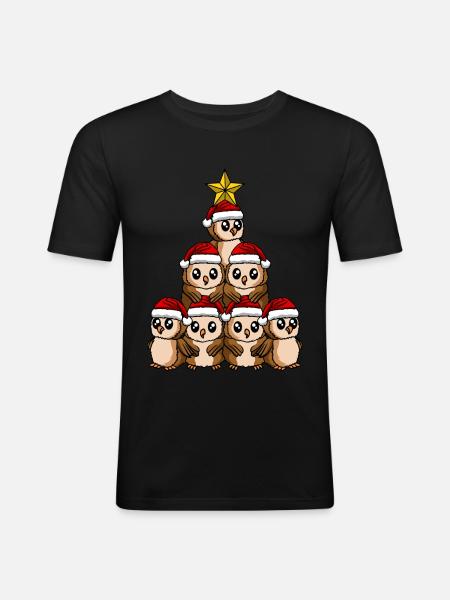 Owl Christmas Tree - Men's Slim Fit T-Shirt - black