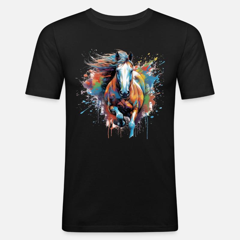 Pferd, Pferd - Männer Slim Fit T-Shirt - Schwarz