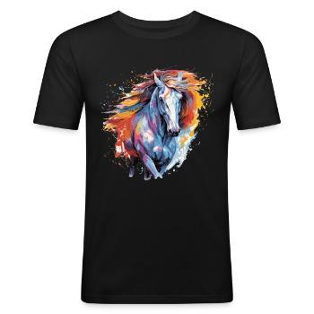 Pferd, Pferd - Männer Slim Fit T-Shirt - Schwarz - Vorne - Nik (191cm)