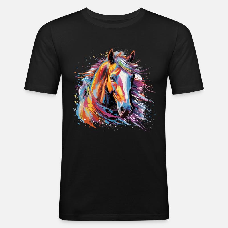 Pferd, Pferd - Männer Slim Fit T-Shirt - Schwarz