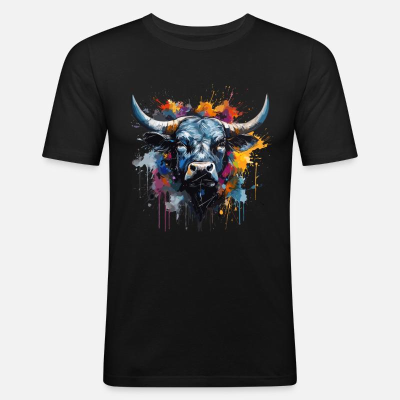 Kampfkuh, Schweizer Walliser Herdenskuh - Männer Slim Fit T-Shirt - Schwarz