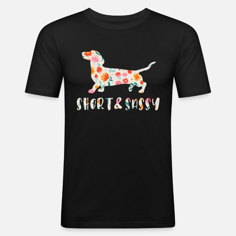 Petit teckel effronté fleuri - T-shirt près du corps Homme - noir
