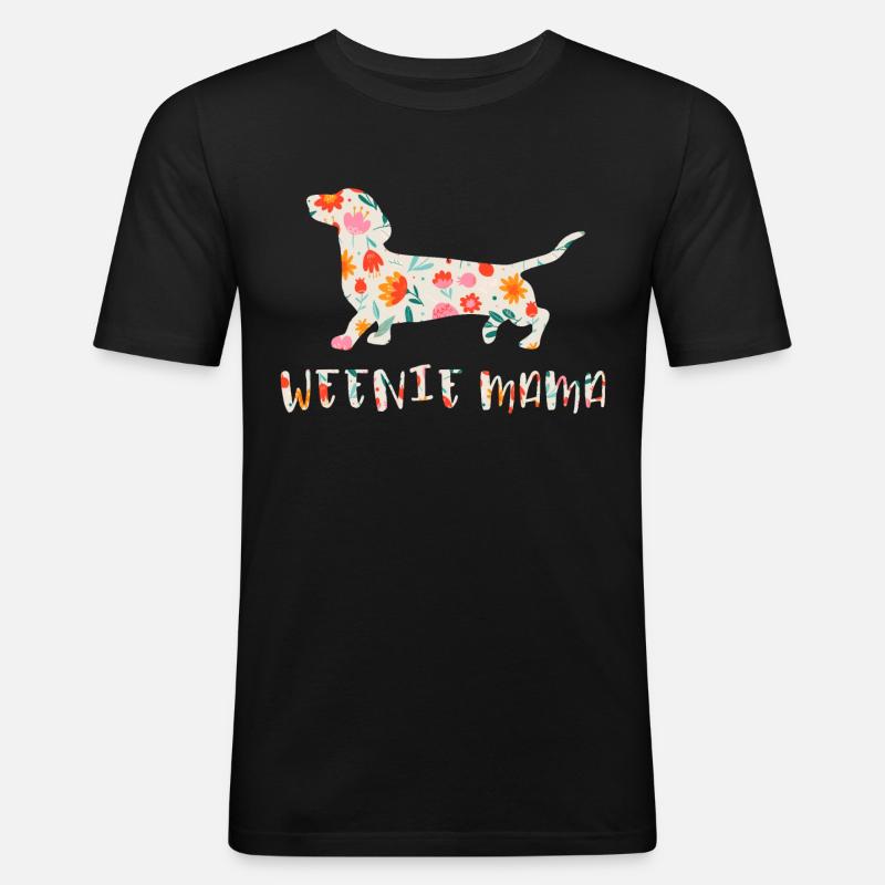 Weenie Mama Dackel blumig - Männer Slim Fit T-Shirt - Schwarz
