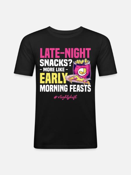 Nachtschicht Sprüche | Nachtarbeiter Geschenkidee - Männer Slim Fit T-Shirt - Schwarz