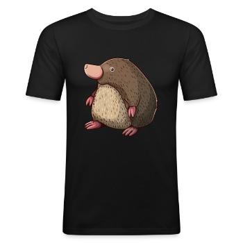 Entzückender Maulwurf in Verspielter Pose - Männer Slim Fit T-Shirt - Schwarz - Vorne - Nik (191cm)