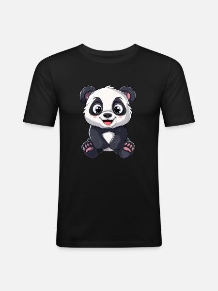 Cute panda with big eyes - Men's Slim Fit T-Shirt - black