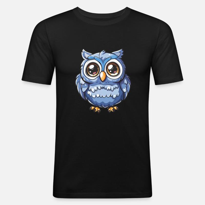 Niedliche Eulenfigur Mit Großen Augen - Männer Slim Fit T-Shirt - Schwarz