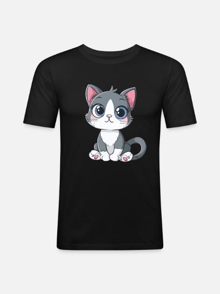 Sød kat med store øjne og potehjerter - Herre Slim Fit T-Shirt - sort