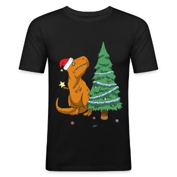 T-Rex hasst Weihnachten - Männer Slim Fit T-Shirt - Schwarz - Vorne - Nik (191cm)