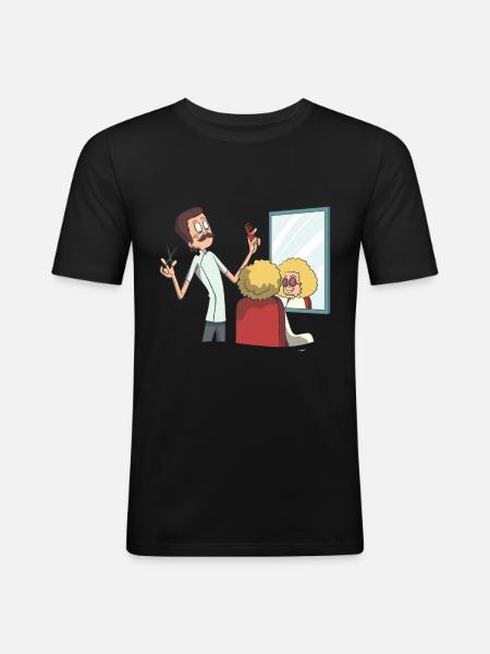 Coiffeur coupe, peignage, pose - T-shirt près du corps Homme - noir