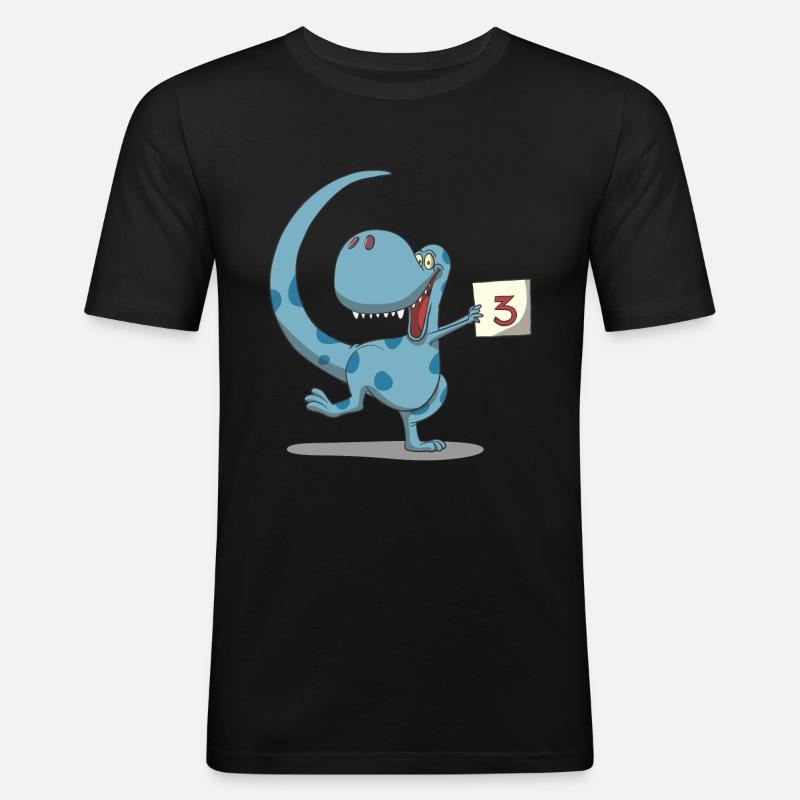 Dino Kindergeburtstag 3. Geburtstag Geschenk - Männer Slim Fit T-Shirt - Schwarz