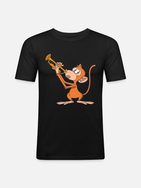 Affe spielt Trompete - Männer Slim Fit T-Shirt - Schwarz