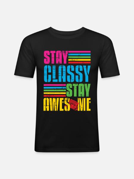 Classy Stay Aweome Retro Walkman - Men's Slim Fit T-Shirt - black