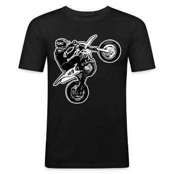 Supermoto / Supermotard / Supermoto Wheelie Biker - Männer Slim Fit T-Shirt - Schwarz - Vorne - Nik (191cm)