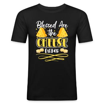 Amateur de fromage Lait parmesan gras - T-shirt près du corps Homme - noir - Devant - Nik (191cm)