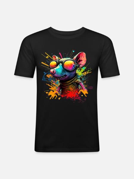 Coole Stadt-Ratte - Männer Slim Fit T-Shirt - Schwarz