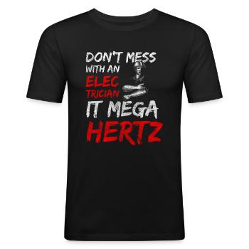 Électricien Homme Haute Tension - T-shirt près du corps Homme - noir - Devant - Nik (191cm)