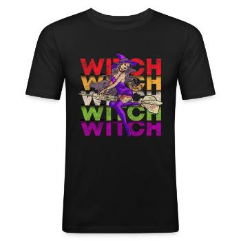 Sorcières Balai de sorcière Halloween - T-shirt près du corps Homme - noir - Devant - Nik (191cm)