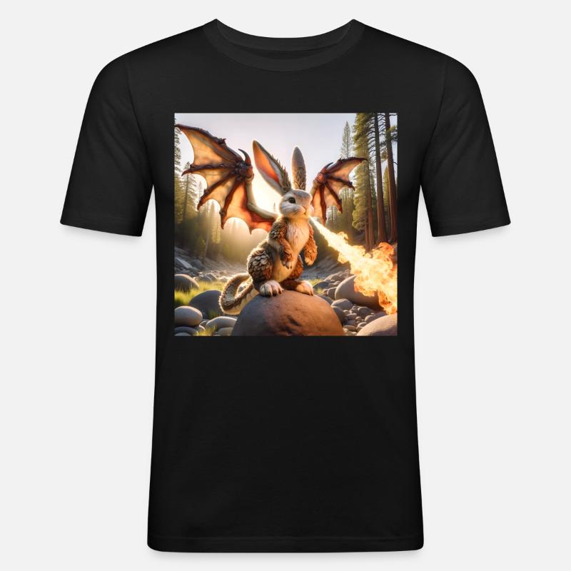 Feuerspeiender Hase Drache #12 - Männer Slim Fit T-Shirt - Schwarz
