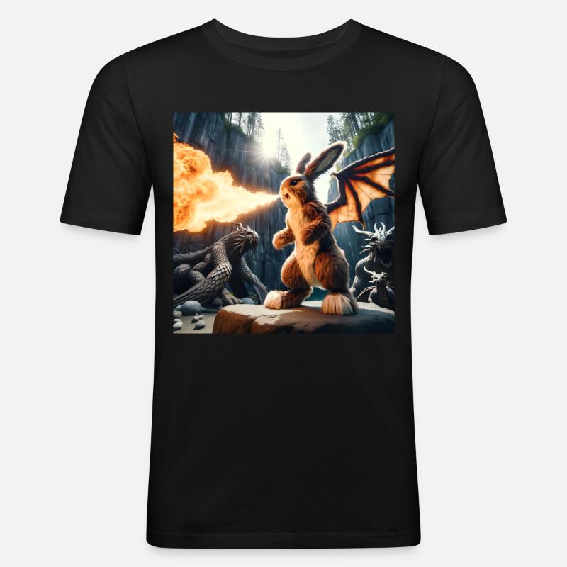 Feuerspeiender Hase Drache #10 - Männer Slim Fit T-Shirt - Schwarz