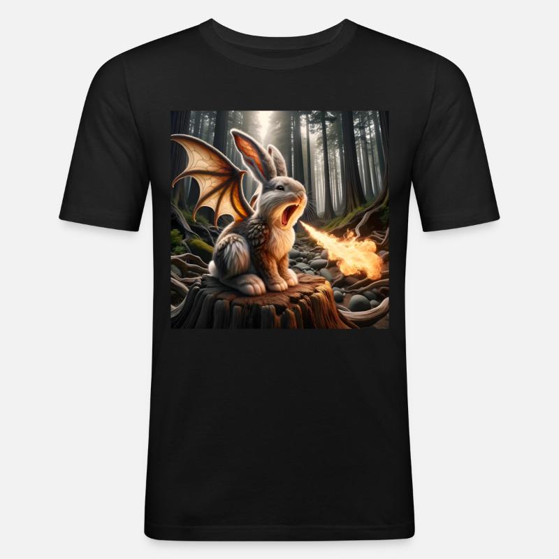 Feuerspeiender Hase Drache #23 - Männer Slim Fit T-Shirt - Schwarz