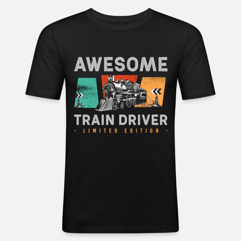 Zugführer Eisenbahner Beruf Bahnhof - Männer Slim Fit T-Shirt - Schwarz