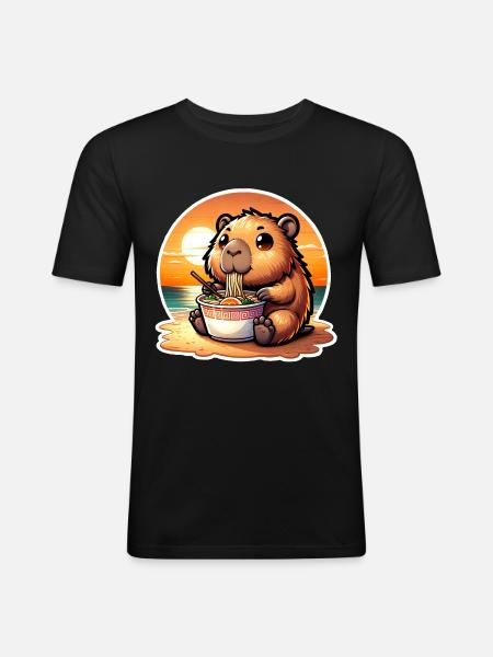 Capybara Ramen Kawaii Anime - Men's Slim Fit T-Shirt - black