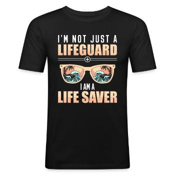 Bouée de sauvetage sauveteur sur la plage - T-shirt près du corps Homme - noir - Devant - Nik (191cm)