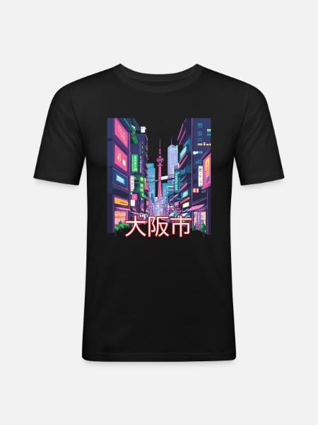 Osaka City Glow - Men's Slim Fit T-Shirt - black