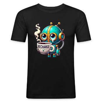 Mode de recharge du robot CoffeeFueled - T-shirt près du corps Homme - noir - Devant - Nik (191cm)