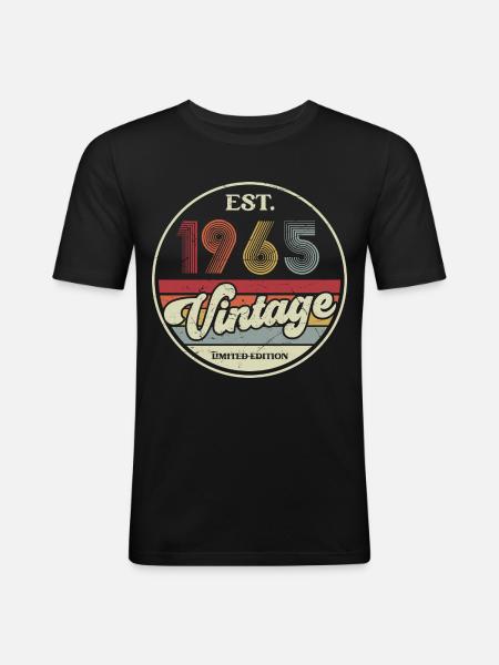 60e verjaardag 60 jaar geboren 1965 man vrouw - Mannen slim fit T-shirt - zwart