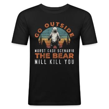 Danger du grizzli - T-shirt près du corps Homme - noir - Devant - Nik (191cm)