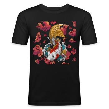 Asien Drache Ninja Aufgehende Sonne - Männer Slim Fit T-Shirt - Schwarz - Vorne - Nik (191cm)
