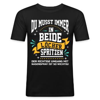 Sex Spruch Party Geburtstag zweideutig Nasenspray - Männer Slim Fit T-Shirt - Schwarz - Vorne - Nik (191cm)