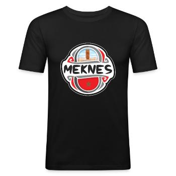 Meknès Maroc Drapeau Badge Voyage Souvenir Timbre - T-shirt près du corps Homme - noir - Devant - Nik (191cm)