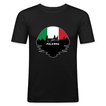 Palerme Italie Drapeau Skyline Voyage Silhouette - T-shirt près du corps Homme - noir - Devant - Nik (191cm)
