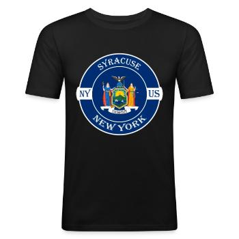 Syracuse New York Flagge USA Reise Souvenir Abzeichen - Männer Slim Fit T-Shirt - Schwarz - Vorne - Nik (191cm)
