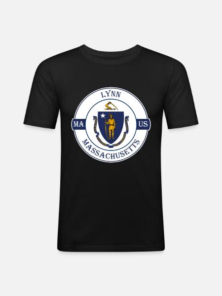 Lynn Massachusetts Flag USA Travel Souvenir Badge - Men's Slim Fit T-Shirt - black