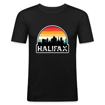 Souvenir de voyage de la ligne d’horizon du drapeau du Canada à Halifax - T-shirt près du corps Homme - noir - Devant - Nik (191cm)