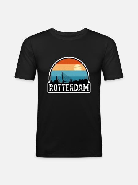 Rotterdam Netherlands Flag Skyline Travel Souvenir - Men's Slim Fit T-Shirt - black