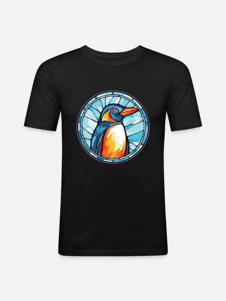 Pinguin Bunte Aquarell-Tierillustration - Männer Slim Fit T-Shirt - Schwarz