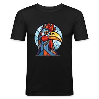 Chicken Colorful Watercolor Animal Illustration - Men's Slim Fit T-Shirt - black - Front - Nik (191cm)