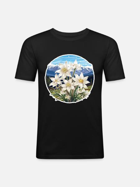 Edelweiss Flower Plant Mountains - Men's Slim Fit T-Shirt - black