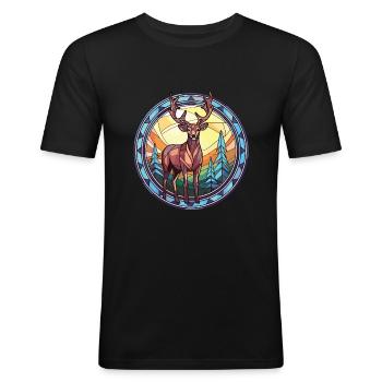 Deer Colorful Watercolor Animal Pet Illustration - Men's Slim Fit T-Shirt - black - Front - Nik (191cm)