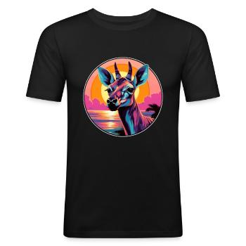 Okapi Buntes Aquarell Cartoon Kawaii Tier - Männer Slim Fit T-Shirt - Schwarz - Vorne - Nik (191cm)