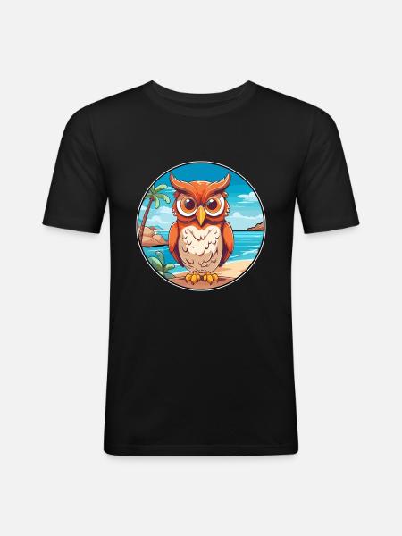 ugle, akvarel, cartoon, kawaii Clipart, dyr - Herre Slim Fit T-Shirt - sort