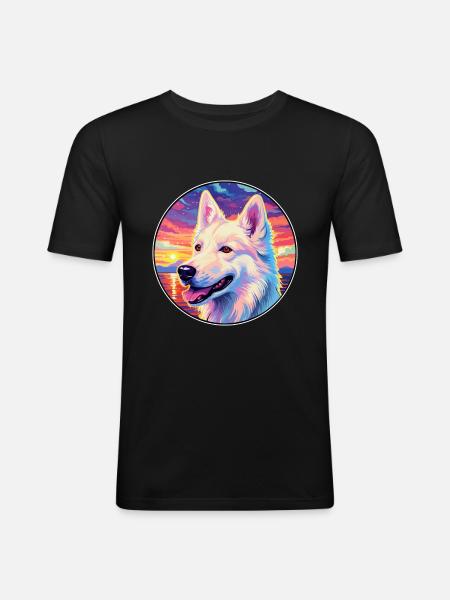 Chien de berger blanc race coloré dessin animé Watercol - T-shirt près du corps Homme - noir
